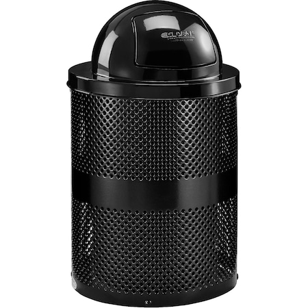 Global Industrial Outdoor Perforated Steel Trash Can With Dome Lid, 36 Gallon, Black 261949BK